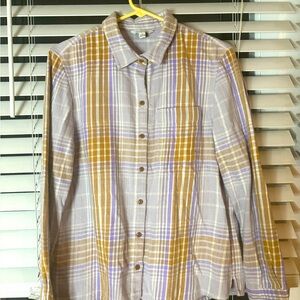 LL Bean Signature Women Flannel  Purple Plaid Long Sleeve Thermal Outdoor Large